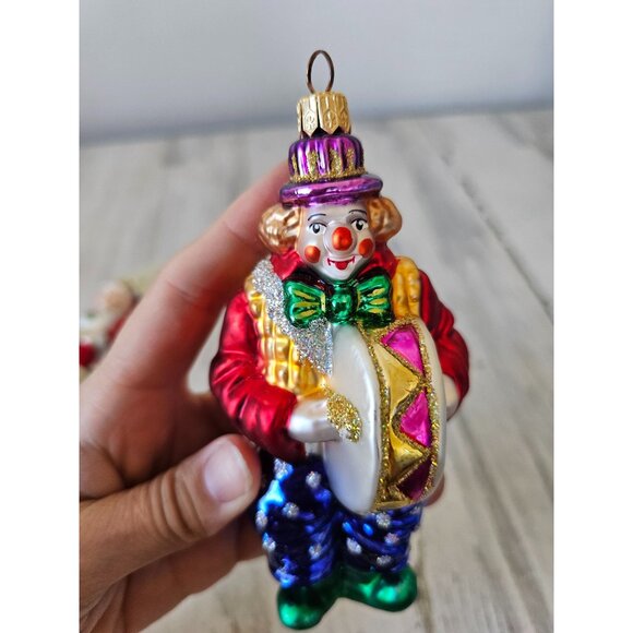 Poland glass clown band drum ornament glitter Xmas tree green purple blue - Picture 9 of 13